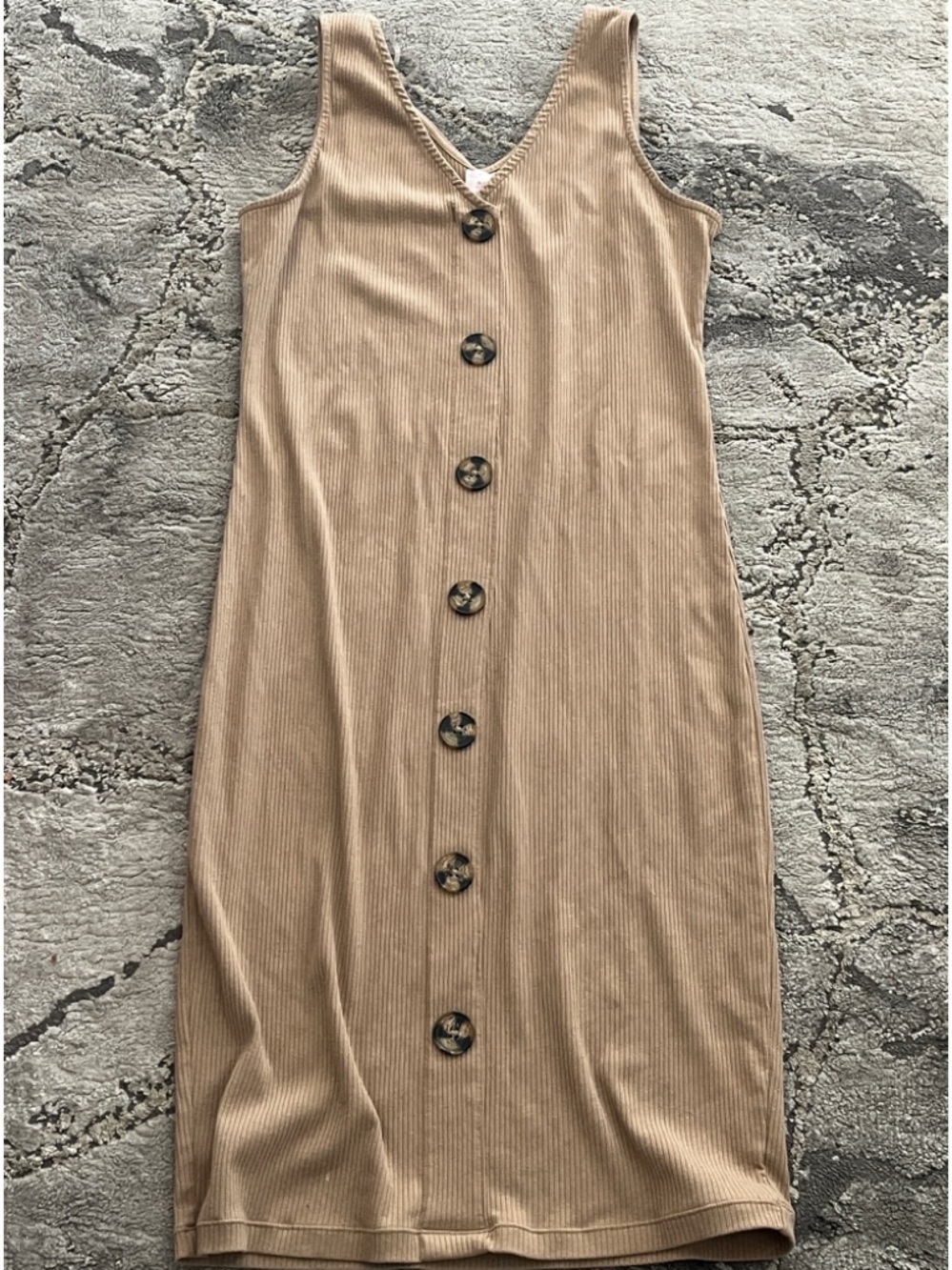 No Boundaries Beige Ribbed Button-Front Midi Dress